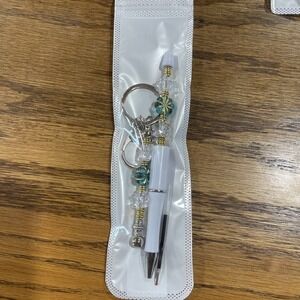 Decorated Multi Color Ink Pen + Refill & Matching Key Chain Beaded‎ Handmade NEW